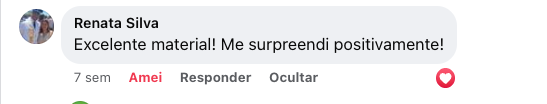 Comentário de Renata Silva: “Excelente material! Me surpreendi positivamente!”