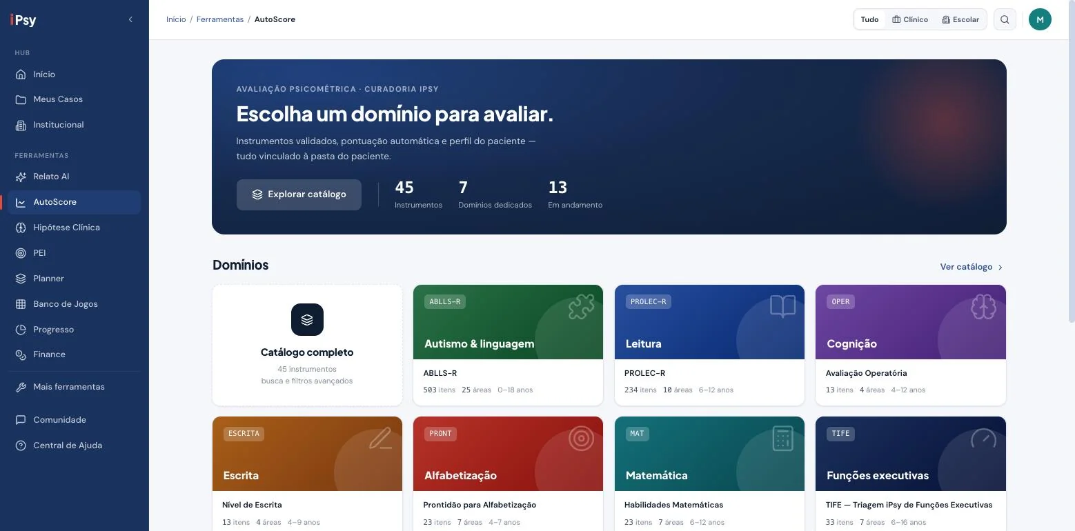 Tela do AutoScore do iPsy Tools para correção e pontuação