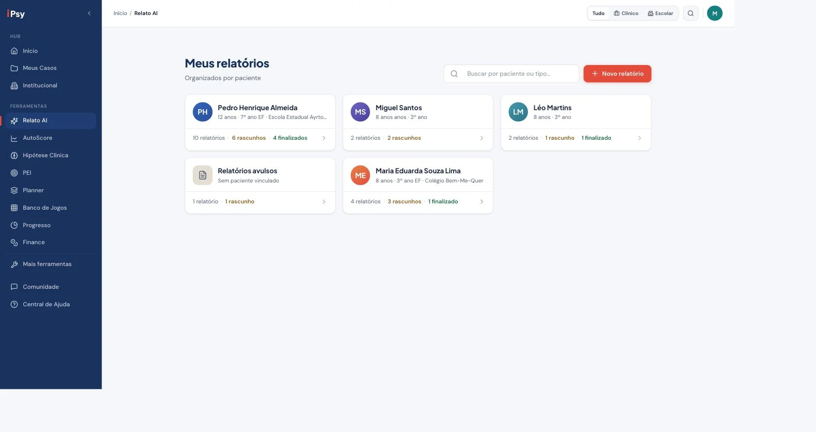 Tela do Relato AI para estruturar documentos no iPsy Tools