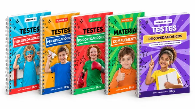 Os cinco livros da 2ª Edição do Combo de Testes impressos e encadernados em espiral