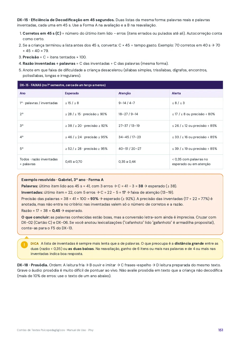 Página do Manual de Uso com exemplo resolvido de correção, com números