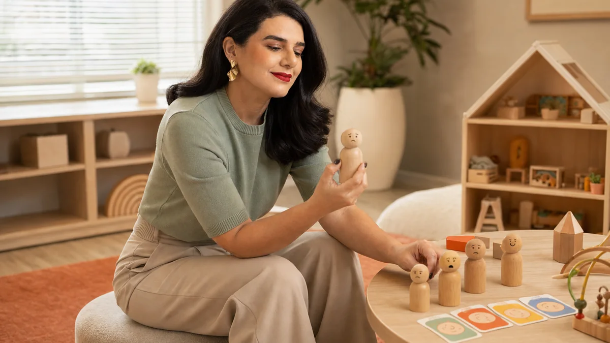 Cida Melo com recursos lúdicos no curso de Psicoterapia Infantil da iPsy