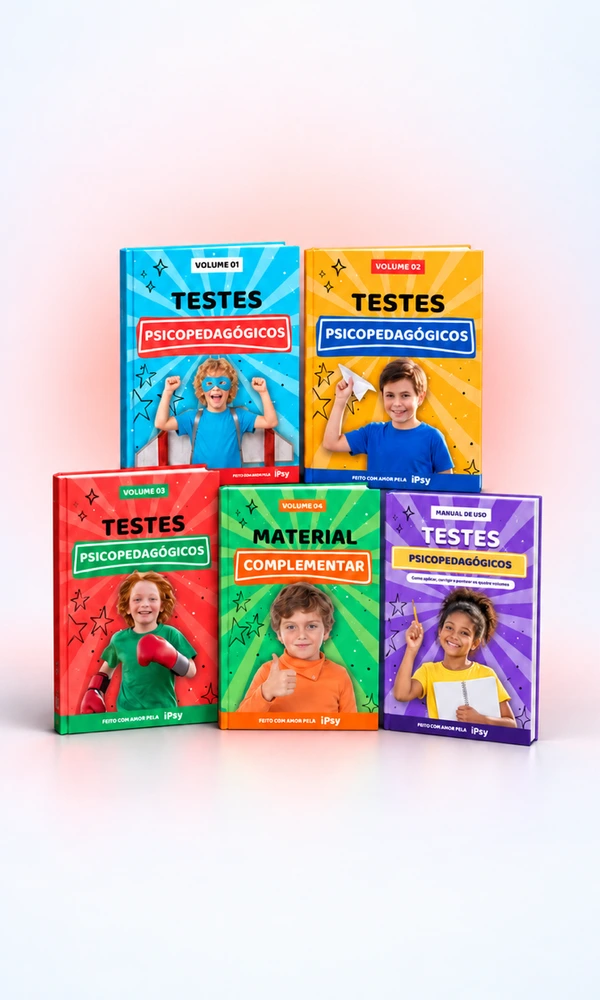 Os quatro volumes e o Manual de Uso da 2ª Edição do Combo de Testes Psicopedagógicos