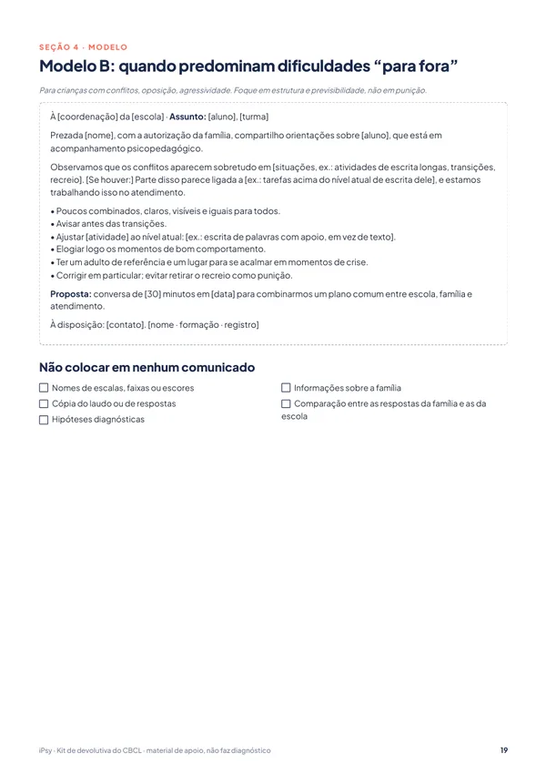 Kit de devolutiva do CBCL: Modelo de relatório B