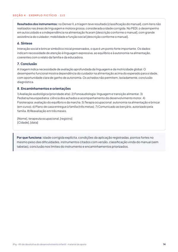 Kit de devolutiva do desenvolvimento infantil (0 a 6 anos): Modelo de relatório