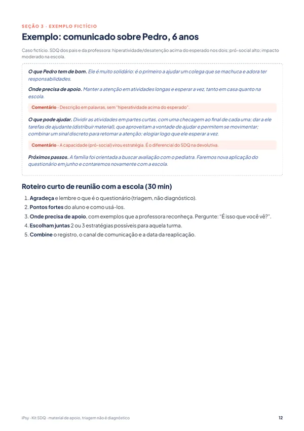 Kit de devolutiva para o SDQ: Exemplo: comunicado sobre Pedro, 6 anos