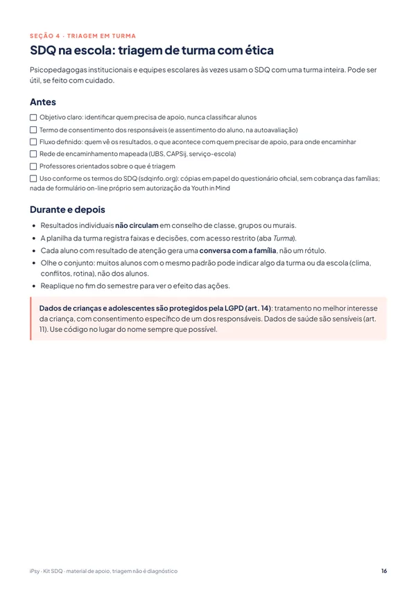 Kit de devolutiva para o SDQ: SDQ na escola: triagem de turma com ética