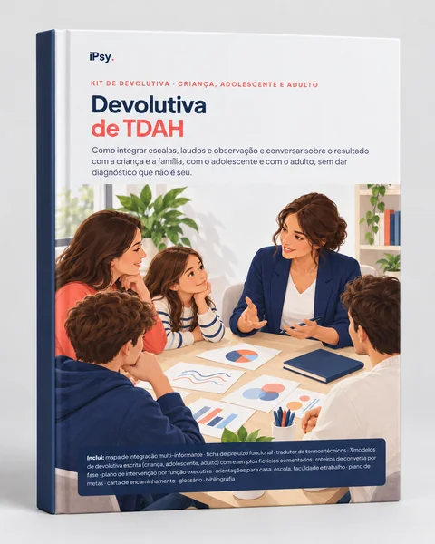 Mockup do Kit de devolutiva TDAH: criança, adolescente e adulto como livro impresso