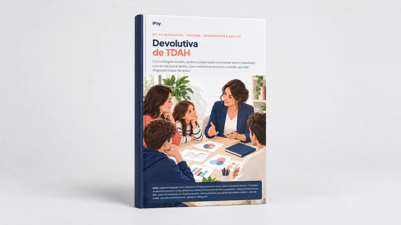 Mockup do Kit de devolutiva TDAH: criança, adolescente e adulto como livro impresso