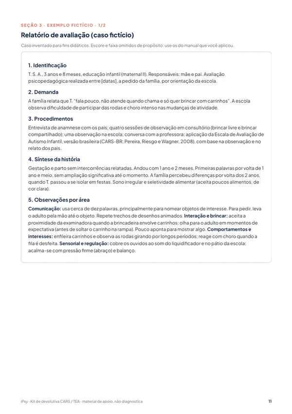 Kit de devolutiva CARS / TEA: Relatório de avaliação