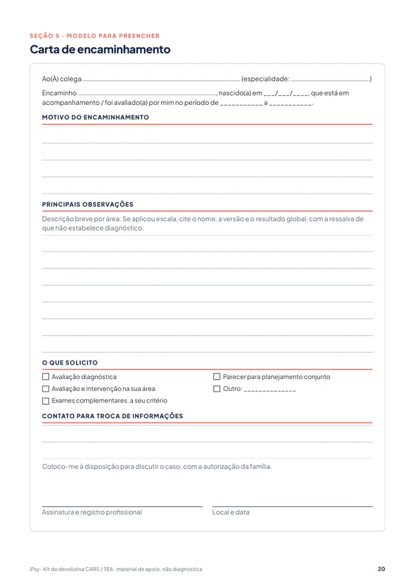 Kit de devolutiva CARS / TEA: Carta de encaminhamento