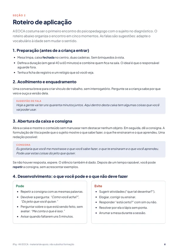 Kit EOCA: da caixa ao relatório: Roteiro de aplicação