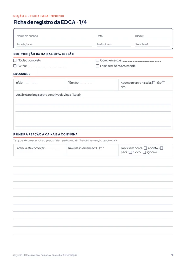 Kit EOCA: da caixa ao relatório: Ficha de registro