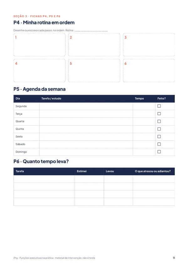Funções executivas na prática: P4 · Minha rotina em ordem