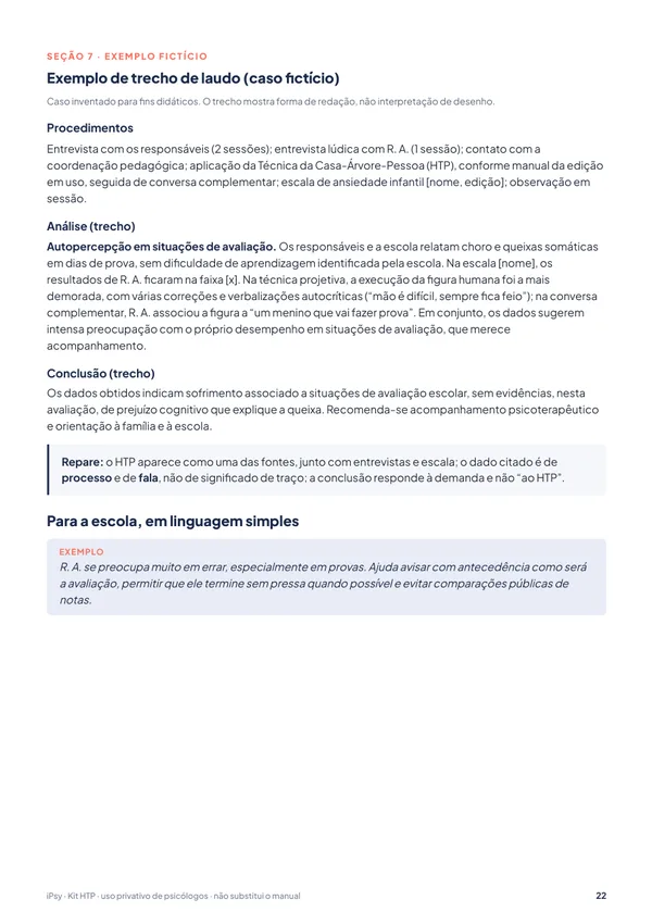 Kit HTP: observar, perguntar, registrar: Exemplo de trecho de laudo