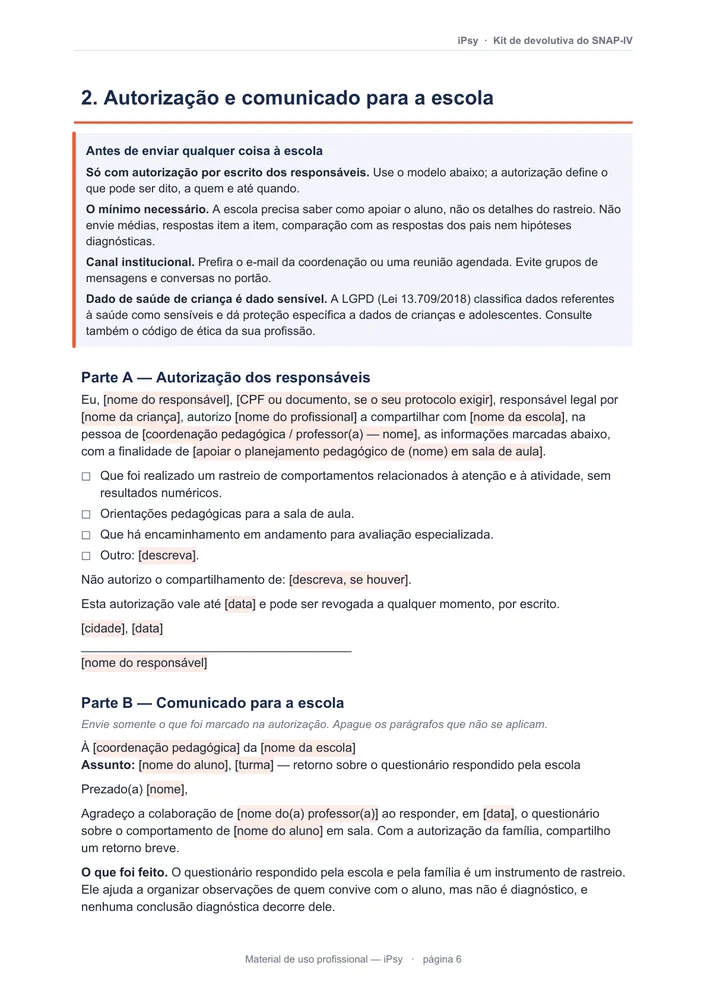 Autorização e comunicado à escola