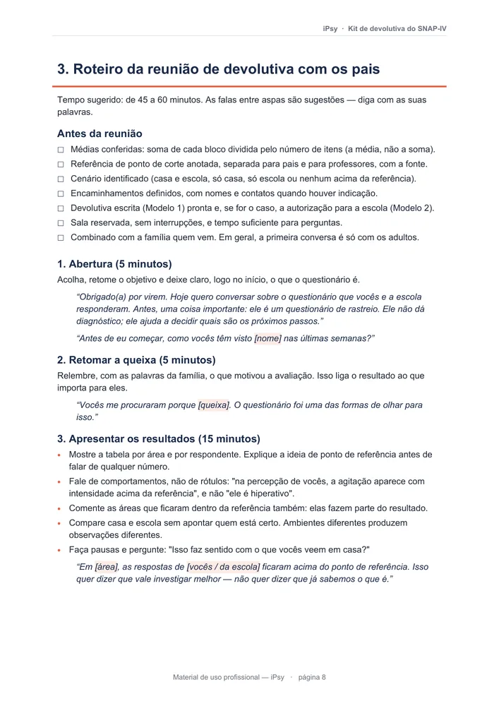 Roteiro da reunião