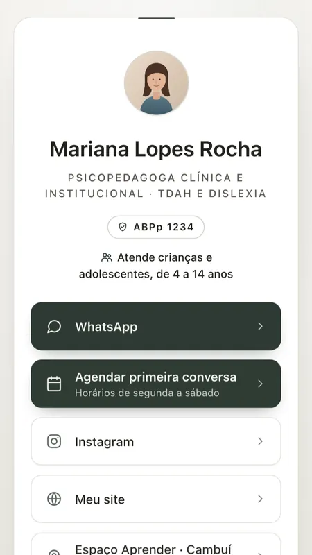 Modelo Boutique do Link na bio, no celular, com dados de exemplo