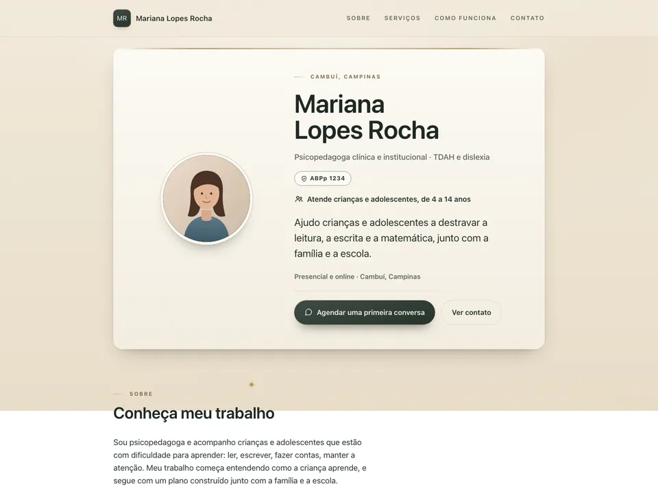 Modelo Cartão do Site, no computador, com dados de exemplo